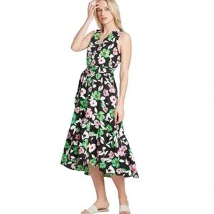 Who What Wear Floral Sleeveless Fit & Flare High Low Midi Faux Wrap Dress Size M